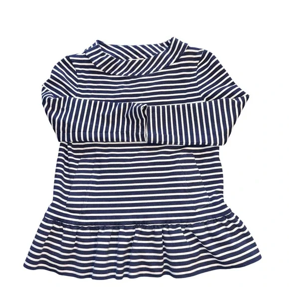 Kate Spade Striped Top Womens XS Navy White Ruffle Hem Nautical Preppy Chic - Picture 8 of 11